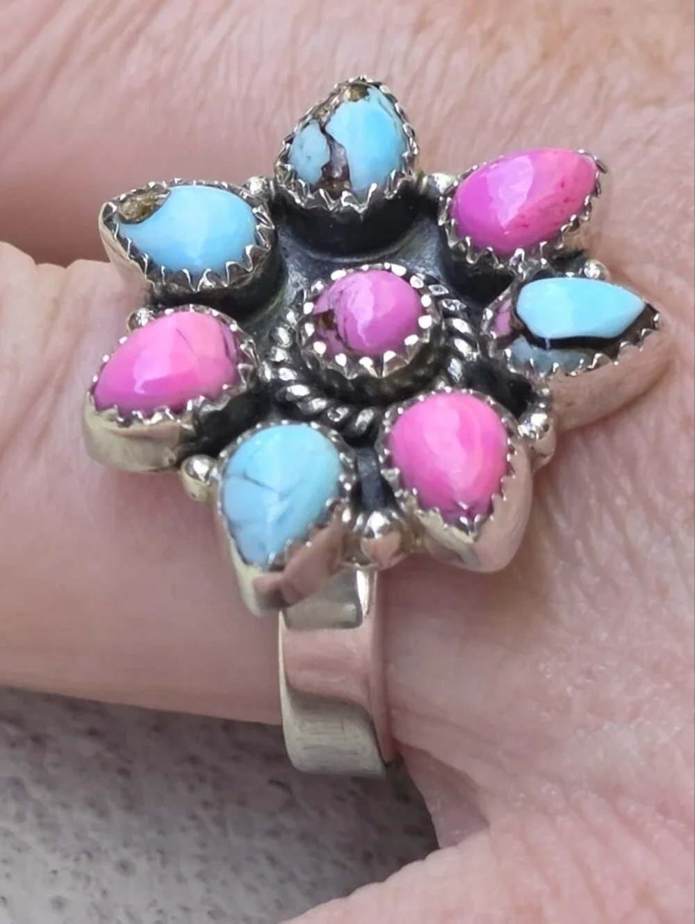Cotton Candy Turquoise Gemstone Ring In 925 Sterling Silver (Adjustable)